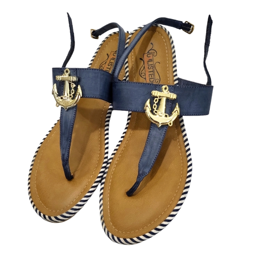 EUC Kenneth Cole Production Unlisted Stand Strong Navy Sandals, 10M, navy  brown